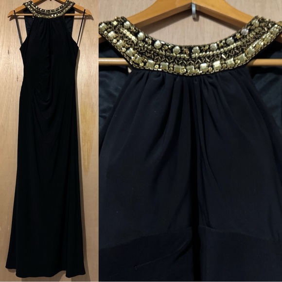 Xscape Black Maxi Dress with Gold Embellishments - Picture 1 of 10